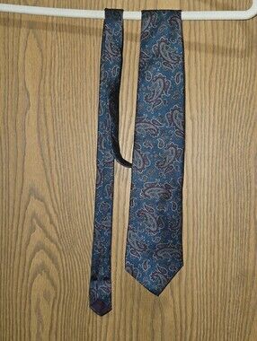 Bert Pulitzer Vintage Silk Paisley Tie Teal Blue Burgundy Made in USA Classic